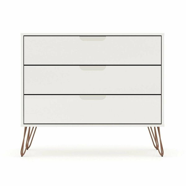 Designed To Furnish Rockefeller Mid-Century-Modern Dresser with 3- Drawers in White, 28.86 x 35.24 x 17.52 in. DE2616286